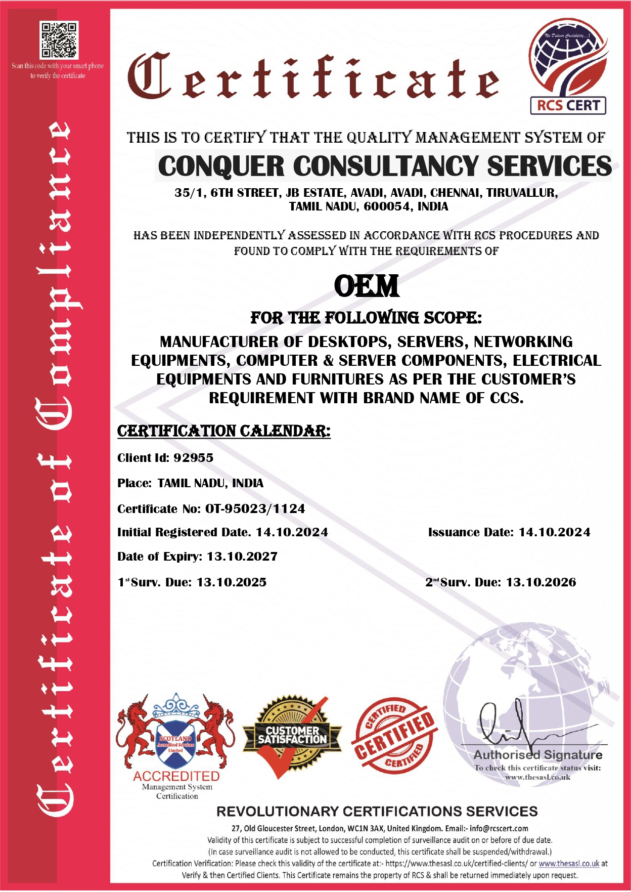 OEM certificate