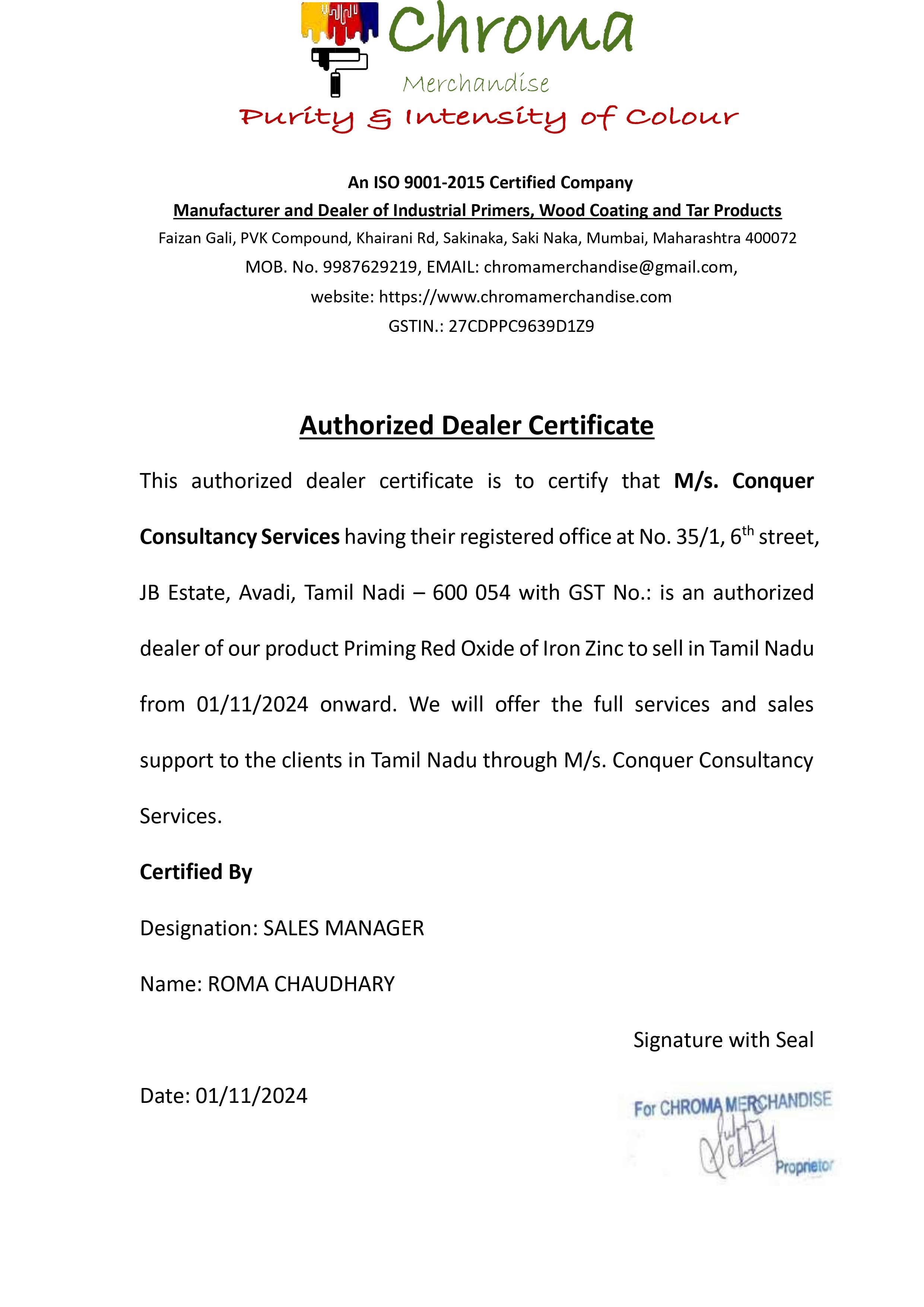 Authorized Dealer Certificate_ Chroma Dealership Chroma